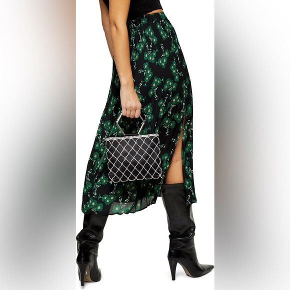 Topshop Archive Crystal Floral Pleated Midi Skirt Sz 10 - Picture 2 of 11